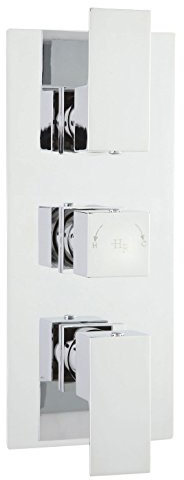 Hudson Reed ART3211 Art ǀ Modern Bathroom Triple Concealed Square Shower Valve with Lever Handles, 280mm x 120mm, Chrome, Set of 4 Pieces