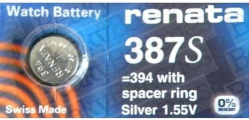 Renata 387S Silver Oxide Watch Battery 0% Mercury (394 with Plastic Spacer)