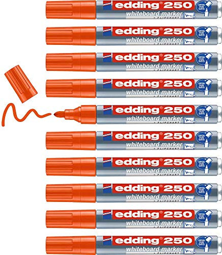 edding 250 Whiteboardmarker - orange - 10 Whiteboard Stifte - Rundspitze 1,5-3 mm - Boardmarker abwischbar - für Whiteboard, Flipchart, Magnettafel, Pinnwand, Memoboard - Sketchnotes
