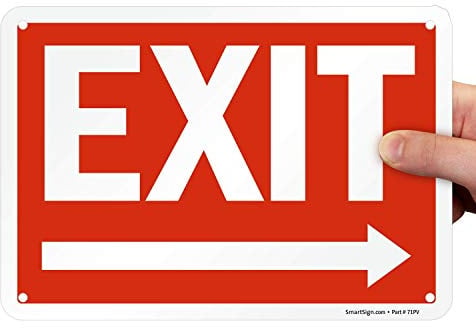 SmartSign S-1253-PL-10 - Cartello Exit con freccia destra, in plastica, 17,8 x 25,4 cm, colore: Bianco su rosso