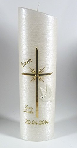 Taufkerze Modern, Junge Mädchen, mit Perlmuttstuktur, gold farbig 24x6 cm -1071- mit Namen und Datum, mit Karton zur Aufbewahrung