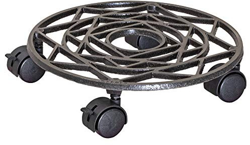 Wagner Pflanzenroller ANTIK Ø 29 x 6,5 cm I Pflanzenroller & Blumenroller für Außenbereich + Innenbereich, Nickel matt I Kübelroller aus Gusseisen mit 2 Feststellern I Tragkraft 50 kg – 20092101