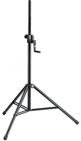 K&M 213 Boxenstativ Schwarz aus Stahl, Starline - mit Kurbelgetriebe und eingepresste Gewindebuchse M10 stufenlos, Kurbelantrieb