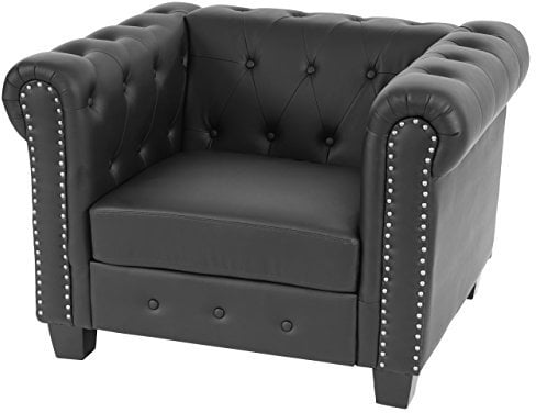 Mendler Luxus Sessel Loungesessel Relaxsessel Chesterfield Kunstleder eckige Füße - schwarz