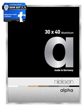 nielsen Bilderrahmen, 30 x 40 cm, Aluminium, Silber glanz, Fotorahmen zum Aufhängen im Hoch- & Querformat, Echtglas, Alpha