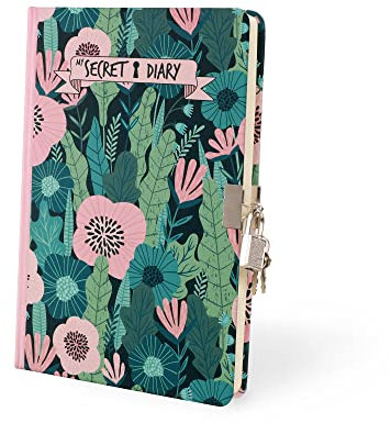 I-TOTAL ® - Geheimtagebuch mit Vorhängeschloss und zwei Schlüsseln | Tagebuch für Geheimnisse, 80 Seiten, DOT-Seiten (FLOWER JUNGLE)