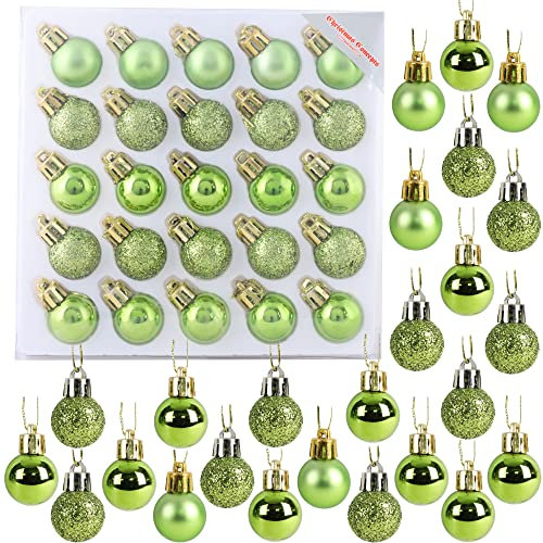 Christmas Concepts® Confezione da 25-25mm Mini Baubles per albero di Natale - Baubles decorati lucidi, opachi e glitterati (verde lime)