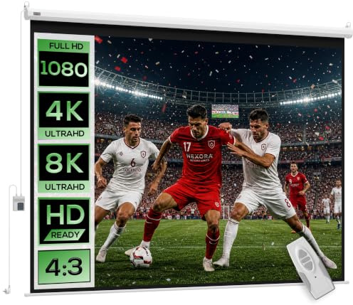 HOMCOM Telo Proiettore Motorizzato da 84 Pollici 4K HD Formato 4:3 Bianco | Schermo Proiettore Elettrico Antirughe, con Telecomando, Telo Proiettore Avvolgibile, Casa, Cinema, Ufficio