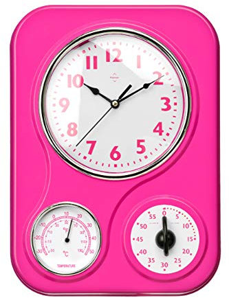 Premier Housewares 2200546 Wall Clock with Temperature and Timer Dial - Hot Pink , H33 x W24 x D6cm