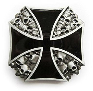 eeddoo® Gürtelschnalle - Skull Kreuz Buckle (Buckle für Wechselgürtel für Damen und Herren | Belt Frauen Männer Oldschool Rockabilly Metall Gothic Wave Rock Biker Western Trucker Casino Skull)