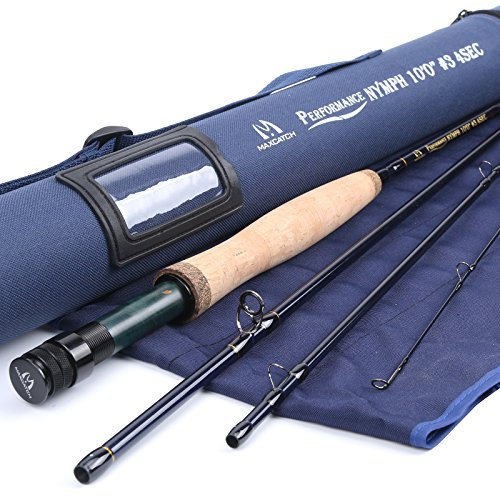 MAXIMUMCATCH Performance Nymph Fliegenrute IM 10 Carbon, AAA+ Kork Handgriff mit Cordura Rutenrohr in 3/4wt 10/11ft (3wt 10ft 4 Teile)
