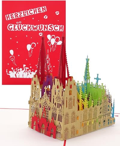 Cologne Cards Pop Up Karte Köln Kölner Dom - Herzlichen Glückwunsch – 3D Geburtstagskarte als Souvenir, Geschenk, Fanartikel & bunte 3D Glückwunschkarte Pop-Up Karten