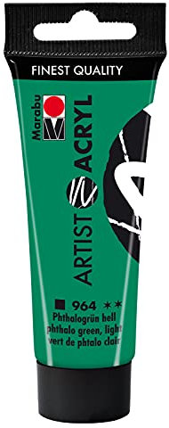 Marabu 12200055964 - Artist Acryl Phthalogrün hell 964, 22 ml, feine Acrylfarbe in Künstlerqualität, auf Wasserbasis, pastose Konsistenz, hoch pigmentiert, sehr gute Brillanz und Deckkraft