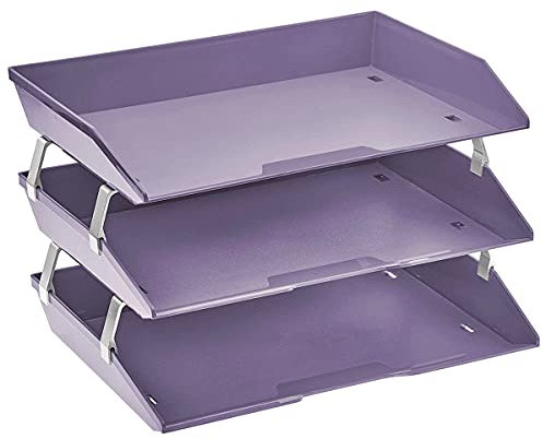 Acrimet Facility 3 Tier Letter Tray, Side Load, Letter Size/A4, Desktop File Organizer, Plastic (Solid Purple Color)