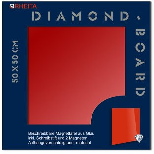 Glas Magnettafel Memoboard Pinwand incl. Magnete + Stift 50x50cm /Farbe: rot