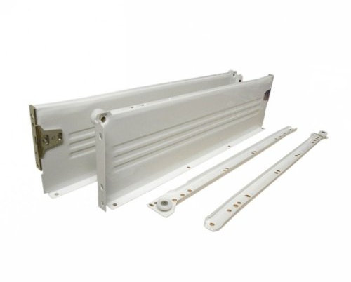 Pair x Metal Kitchen Drawer Runner & Side Set 450mm x H-118 White