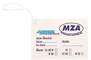 ADDINOL - MZA Ölwechselaufkleber für Moped / Motorrad, sehr elastisch, gut auf Rundungen anzubringen (beschreibbar: km-Stand: / Händler: / Öl-Sorte)
