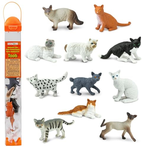 Safari Ltd. Domestic Cats TOOB - 11 Mini Figurines Including Balinese, Gray Tabby, Angora, Birman, Siamese, and More - Toy Set for Boys, Girls & Kids 3+