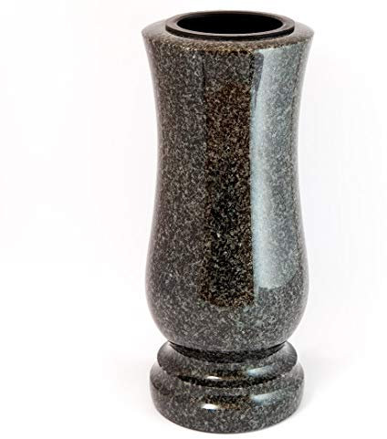 Afterglow Stilvolle Grabvase aus echtem Granit Impala hell Höhe 28 cm/Ø 12 cm Grabschmuck wetterfest frostsicher Granitvase mit Kunststoffeinsatz Friedhofsvase
