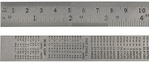 Regla de acero inoxidable Faithfull de 600 mm (24 pulgadas) – Regla de marcado y medición con doble graduación métrica e imperial, tabla de conversión y orificio para colgar.
