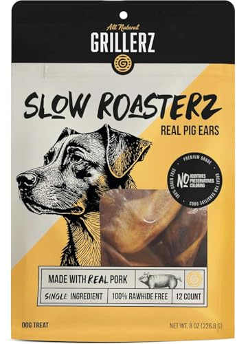 Scott Pet Grillerz Real Pig Ears, 12 Count, Single Ingredient, All Natural Pig Ears for Dogs, Dog Chew for Healthy Teeth, High Protein, Easily Digestible, for Adult Life Stages