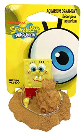 Penn-Plax Hängender Schmuck SpongeBob mit Ananashaus Sand, Gelb, Cartoon, Hängend, 3x2.25x4.3 cm, 0.15 lbs, 1 Stück, Geburtstag