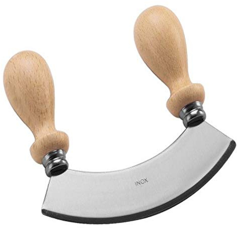 Eppicotispai stainless steel 15,2 cm mezzaluna chopper/tritacarne con manico in legno, misura piccola, dimensioni sulla lama è 15,2 cm