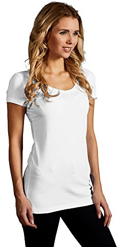 Slim-Fit V-Ausschnitt T-Shirt Lang Damen, Weiß, L