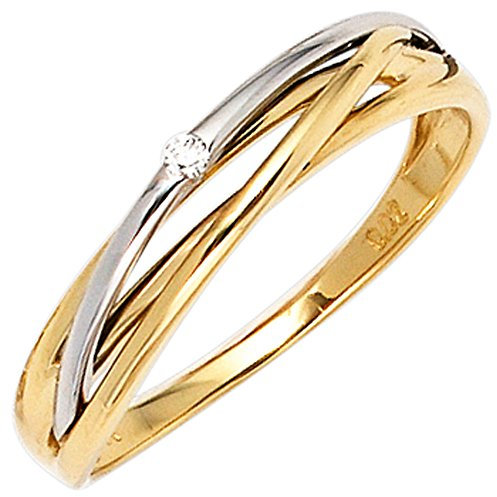 Jobo Damen Ring 585 Gold Gelbgold Weißgold bicolor 1 Diamant Brillant 0,02ct. Größe 60