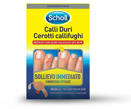 Scholl Cerotti Callifughi per Calli Duri, Cerotti Medicati con Acido Salicilico 40% per Rimuovere i Calli, Adatti ai Calli sulle Dita dei Piedi, 4 Cerotti