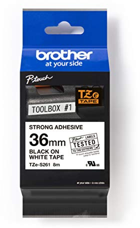 Brother TZe-S261 Labelling Tape Cassette, Black on White, 36mm (W) x 8M (L), Strong Adhesive, Brother Genuine Supplies