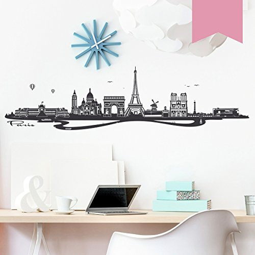 WANDKINGS Wandtattoo Skyline Paris (mit Sehenswürdigkeiten und Wahrzeichen der Stadt) 160 x 42 cm Hellrosa - erhältlich in 33 Farben