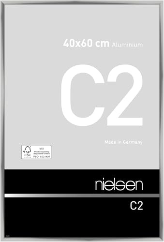 nielsen Aluminium Bilderrahmen C2, 40 x 60 cm, Silber | Aluminium Posterrahmen im Hoch- & Querformat zum Aufhängen Silber glänzend Echtglas