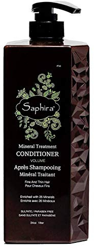 Saphira Mineral Treatment Conditioner for Fine, Thin and Color-Treated Hair, Sulfate-Free, Paraben-Free, Softens and Volumizes Delicate, Damaged or Chemically Treated Hair, 34 Ounce