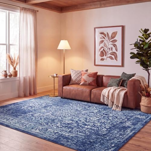 SAFAVIEH Traditionell Teppich für Wohnzimmer, Esszimmer, Schlafzimmer - Evoke Collection, Kurzer Flor, Marine und Elfenbein, 240 x 300 cm