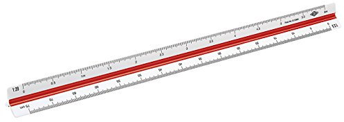 Wedo 5255002 Dreikantmaßstab (Ingenieur DIN, aus Kunststoff, 30 cm, Skalierung 1:2.5, 1:5, 1:10, 1:20, 1:50, 1:100) weiß