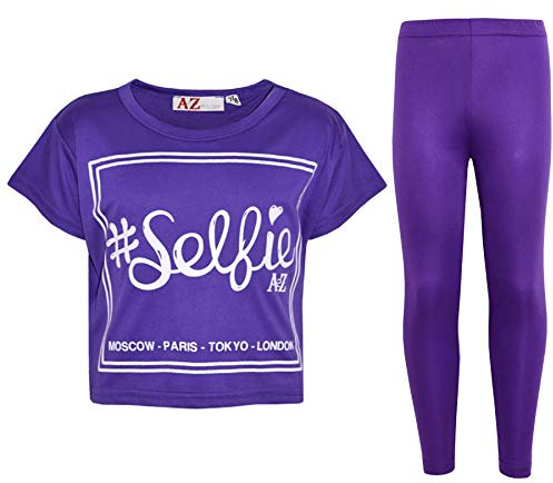 A2Z 4 Kids Girls Crop Top Legging Set Selfie Durable Stylish Soft - New Crop Top #Selfie Leg Purple 13