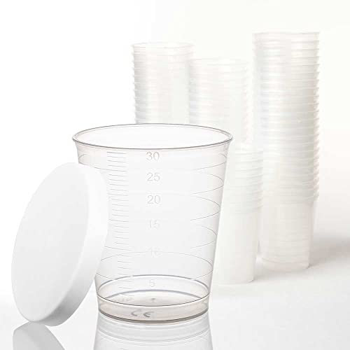 Tuuters.de 300x Medikamentenbecher, 30ml - bruchsicher, Schnapsbecher, Medizinbecher (Transparent + Deckel)