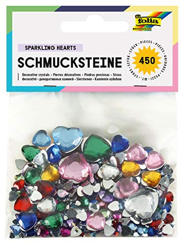 folia 1241 - Schmucksteine, Sparkling Hearts, 450 Stück, farbig sortiert - ideal zum Verzieren von Grußkarten, Scrapbooking und anderen Bastelarbeiten