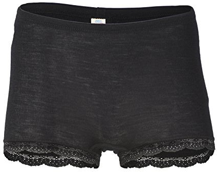 Engel Damen Pants mit Spitze, Wolle Seide, Natur, Gr. 38/40, Schwarz