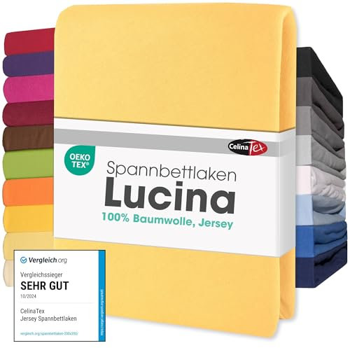 CelinaTex Jersey Spannbettlaken Lucina 90x200-100x200cm Creme gelb 100% Baumwolle gekämmt bis 26cm Matratzenhöhe Spannbettbezug, Leintuch, Bettlaken, elastisch, Strech, Oeko-Tex