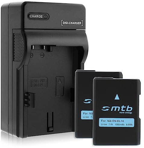 2 Batteries + Chargeur (Auto/Secteur) pour Nikon EN-EL14 / Nikon DF/Coolpix P7800, D3200, D5200, D5300...- Voir liste