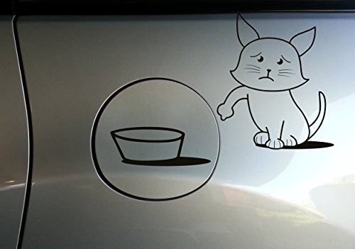 (30x30 cm) Vinyl Car Fuel Door Decal Cute Hungry Cat/Sad & Asking to Eat in Gas tank Art Decor Outdoor Sticker + Free Random Decal Gift!