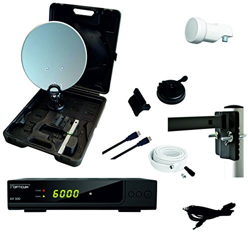 RED OPTICUM Camping Sat Anlagen Komplettset HD-TV - Mobile Satelliten-Anlage mit HD AX 150 Sat-Receiver + Single LNB + Camping Koffer Set + HDMI Kabel UVM. - Camping Sat-Anlage komplett