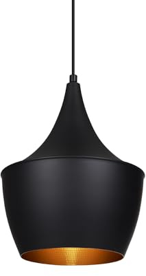 LEDKIA Pendelleuchte Aluminium Daro Schwarz | Vintage Design | Aluminium | E27 Fassung | Verstellbares Kabel | Ø200 mm