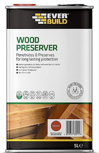 Everbuild Wood Preserver – Interior And Exterior Use – Low Odour – Quick Drying – Long Lasting Protection – Red Cedar – 5 Litres