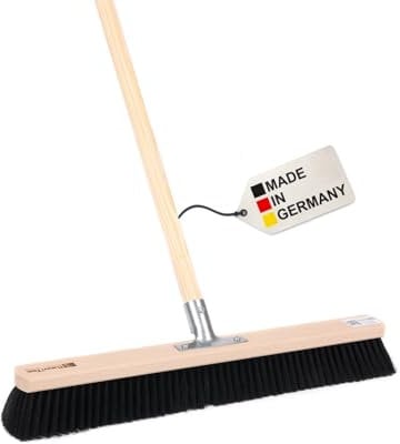 BawiTec Profi Saalbesen Großraumbesen Kunsthaar-Borsten mit stabilem Stiel schwarz-weich (Breite 100cm / Stiel 140cm) Kehrbesen mit Holzstiel Metall-Stielhalter verschraubt für Industrie,Gewerbe ..
