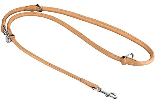 MICHUR Santiago BEIGE Hundeleine Leder, Lederleine Hund, Führleine, Rundleine Leder, längenverstellbar, größenverstellbar, verstellbar Leine Leder, BEIGE, in verschiedenen Größen erhältlich