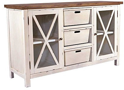 Landhausmöbel-Sideboard Loire - Landhausschrank Vintage Look Creme weiß