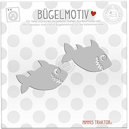 Bügelbild 2 Stk. Reflektor Haie 6 cm SILBER Aufbügler Applikationen Bügelsticker für Stoffe Textilien Kinder zum Aufbügeln Flicken